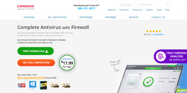 Comodo Firewall homepage