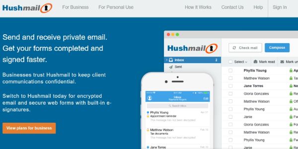 HushMail homepage