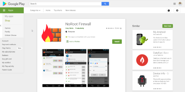 NoRoot Firewall homepage