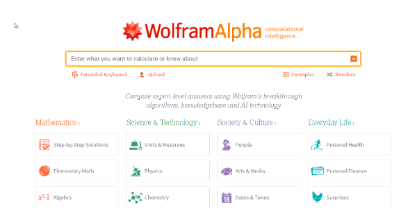 WolframAlpha homepage
