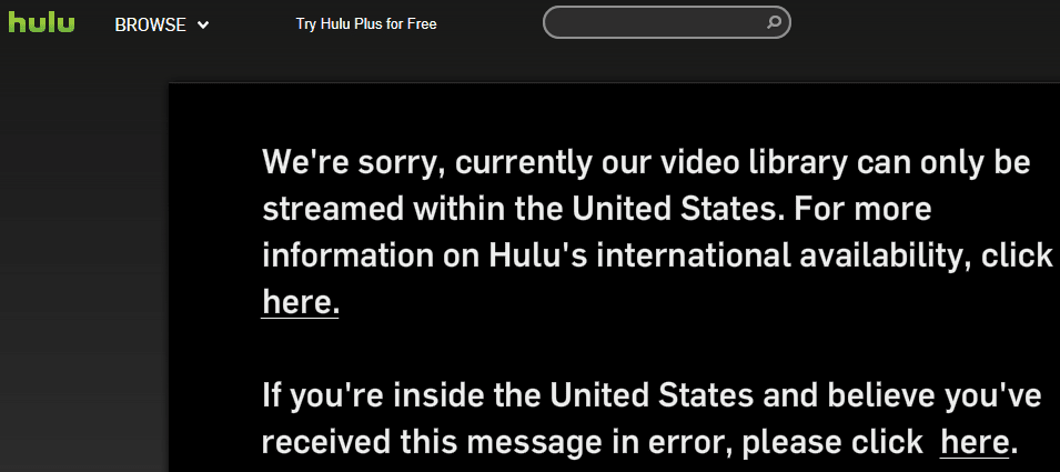Hulu US error message blocked access