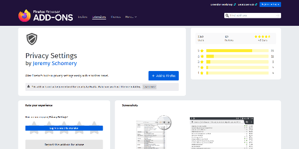 Privacy Settings extension for Mozilla