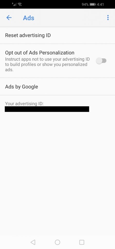 Opt out of Ads Personalization