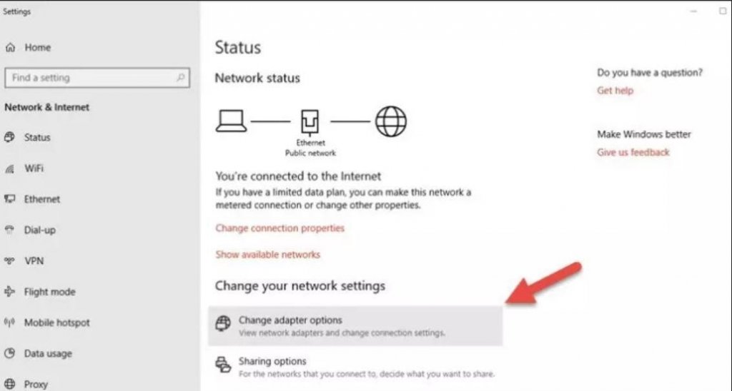 Network & Internet, click Status-min
