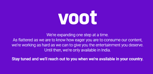 stream Indian channels in US Voot error message typical without VPN