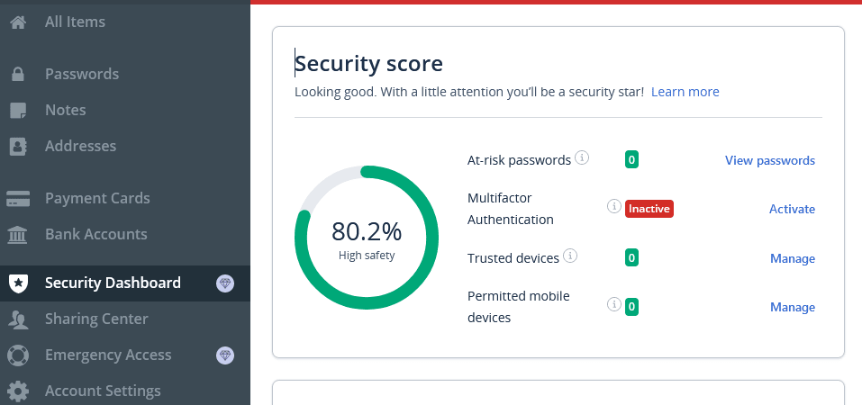 LastPass security score