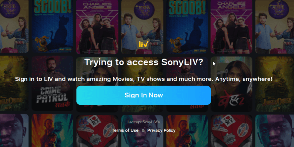 SonyLiv homepage