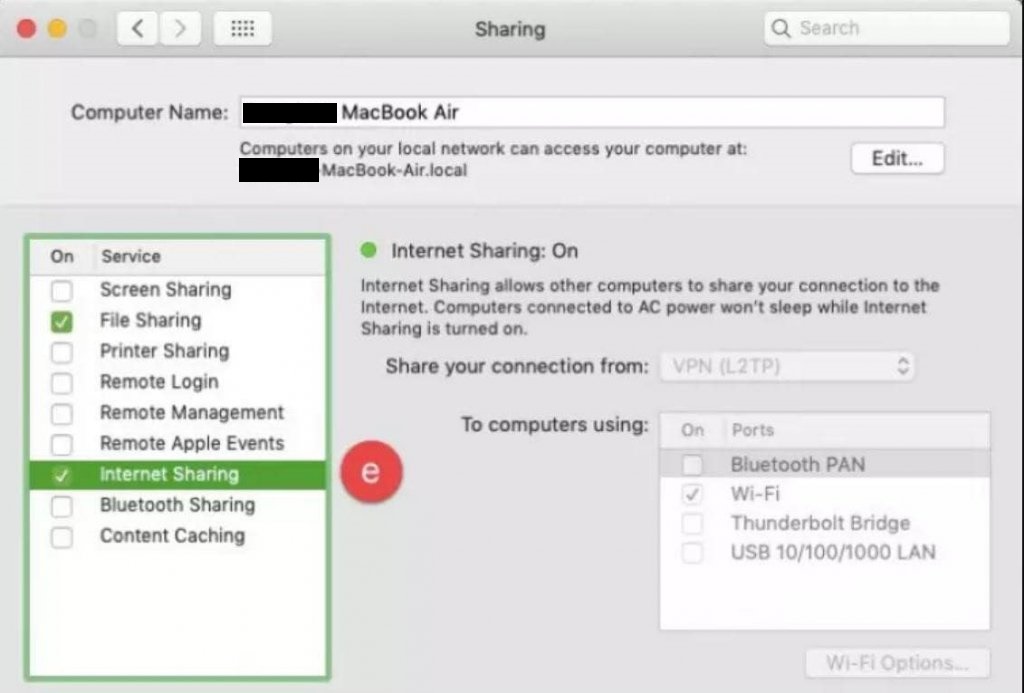 Uncheck the turn off internet sharing to turn on internet sharing-min