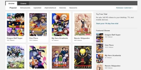 Crunchyroll homepage