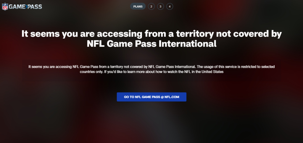 NFL error message outside US