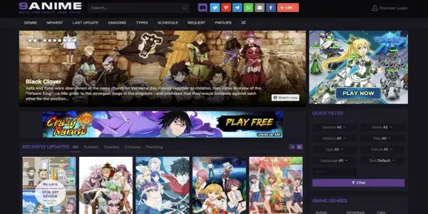 9Anime homepage