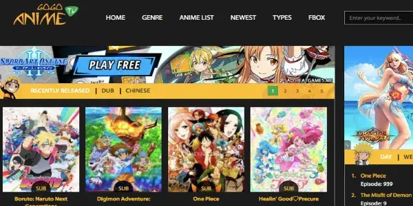 GoGoAnime homepage