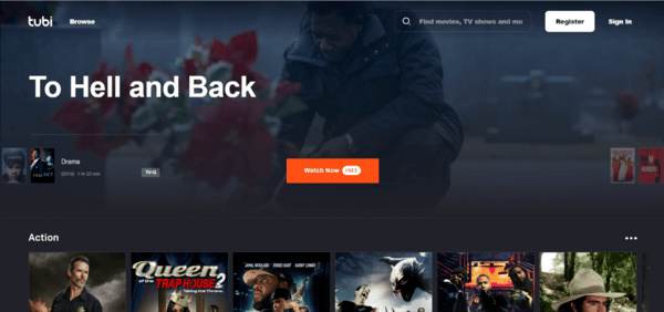 Tubi TV homepage