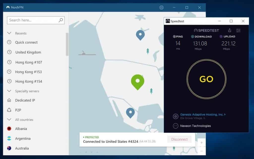 NordVPN speed test