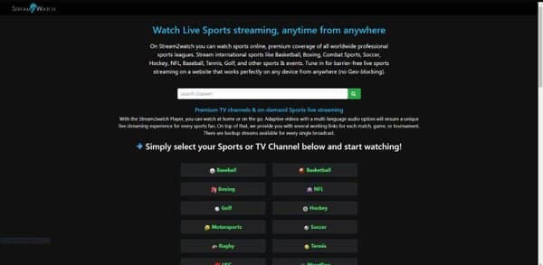 Stream2Watch homepage