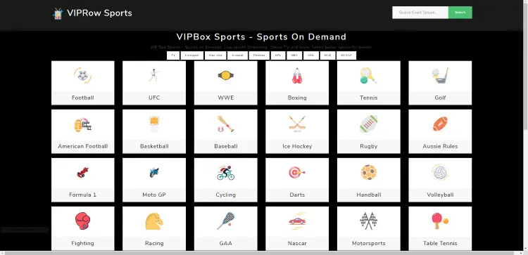 VIPRow Sports homepage