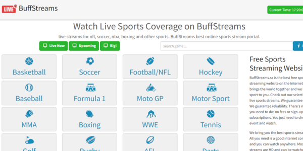 BuffStreams homepage