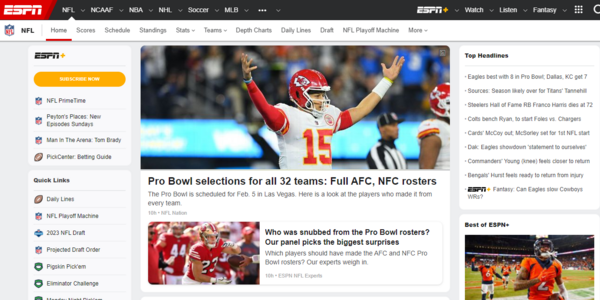 ESPN homepage