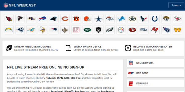 NFL Webcast homepage