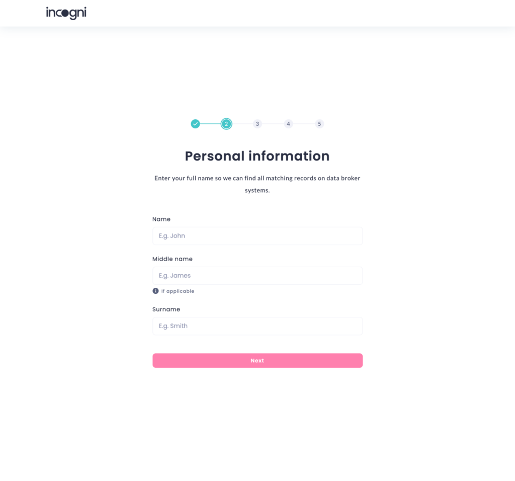 Incogni sign-up page