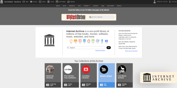 Internet Archive homepage