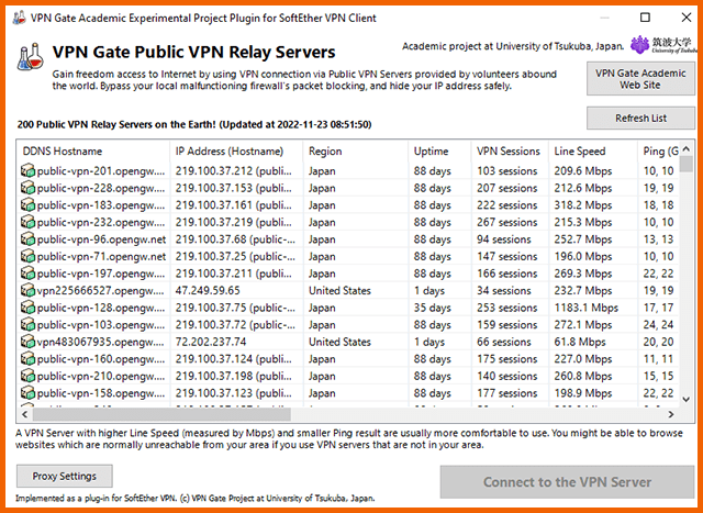 VPN Gate Public VPN Relay Servers