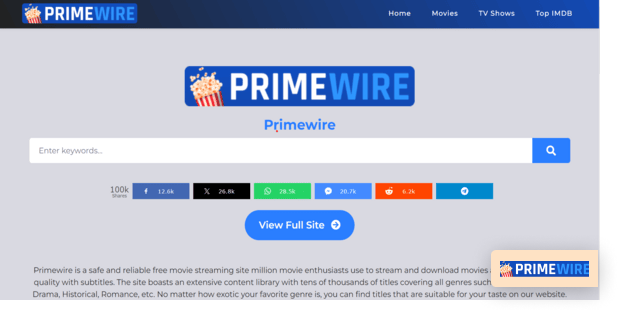 PrimeWire homepage