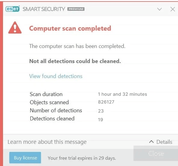 ESET malware scan
