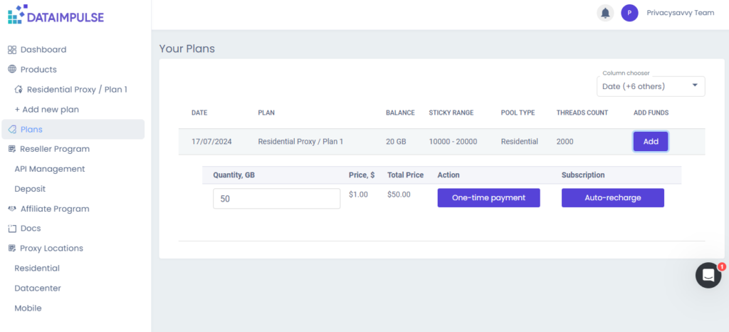 dataimpulse subscription management