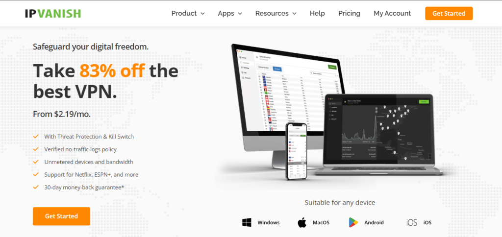 IPVanish homepage screenshot