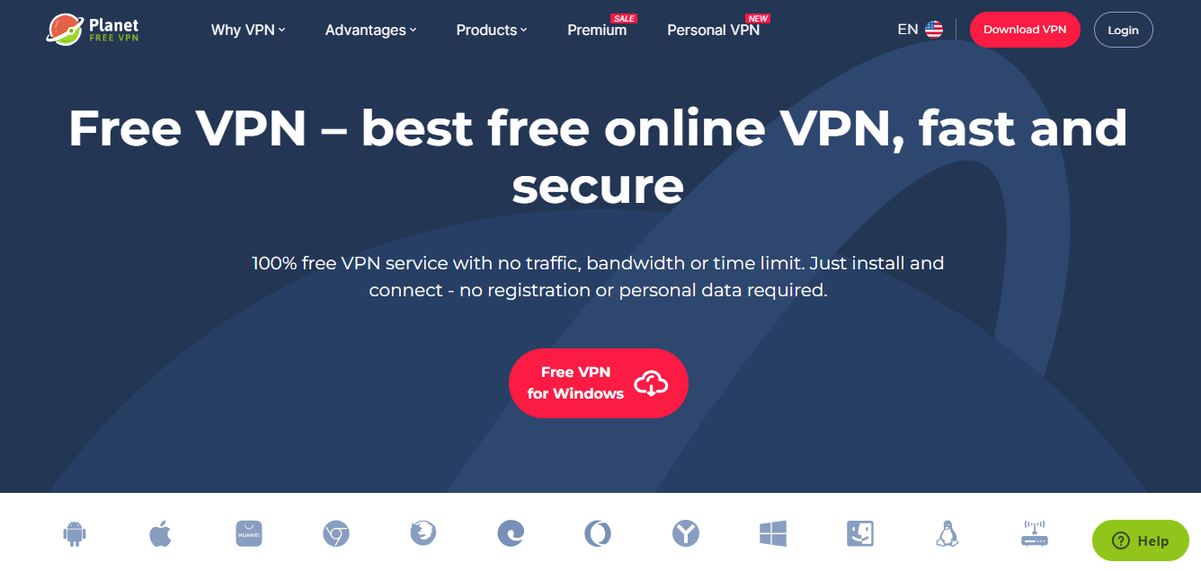 Planet VPN homepage