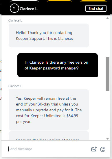 Keeper customer support