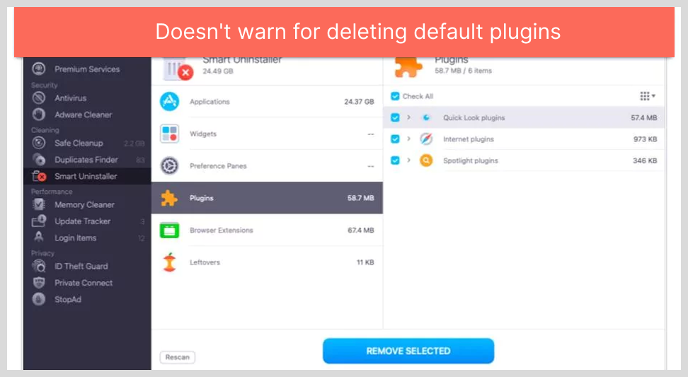 Doesn't warn for deleting default plugins