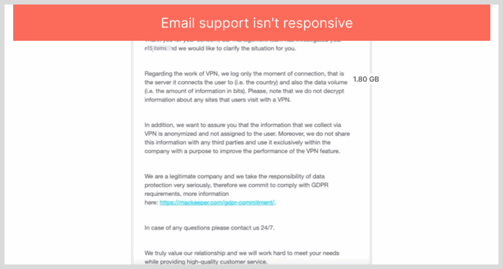 Email support isn't responsive