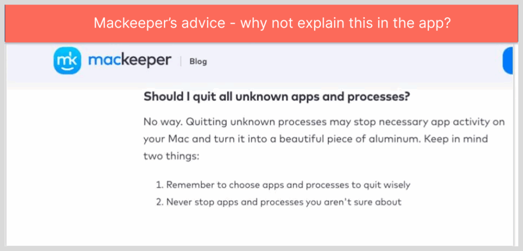 Mackeeper’s advice - why not explain this in the app?