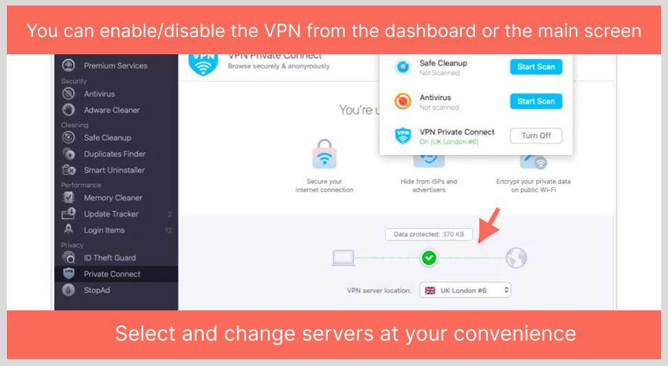 Select and change servers at your convenience