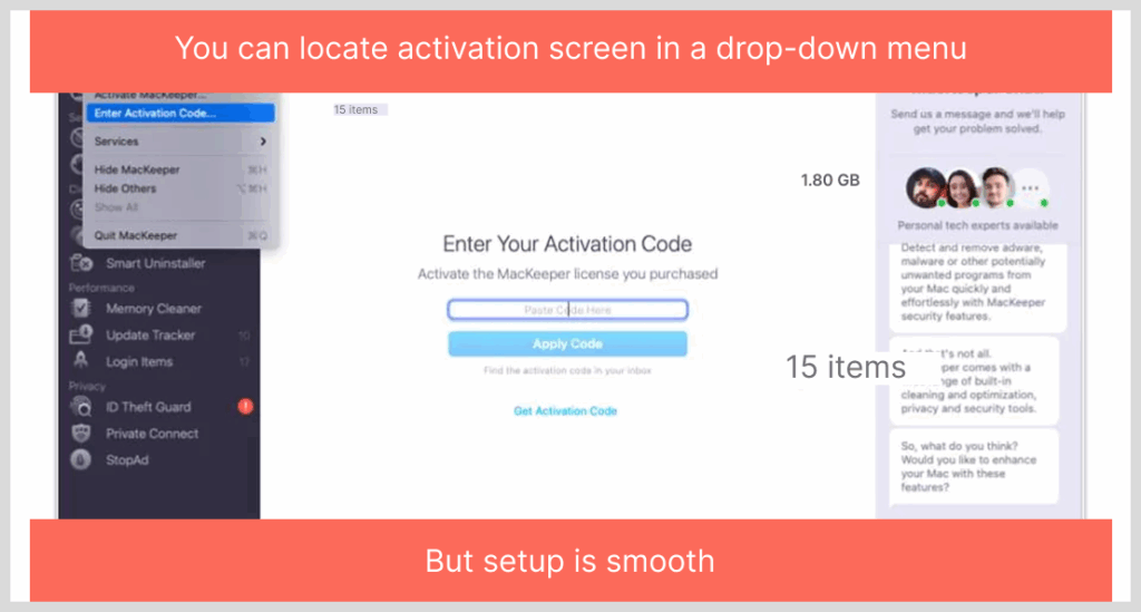 You can locate activation screen in a drop-down menu
