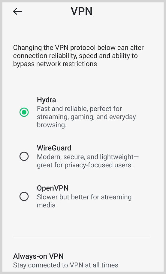 Total VPN Android app has more features