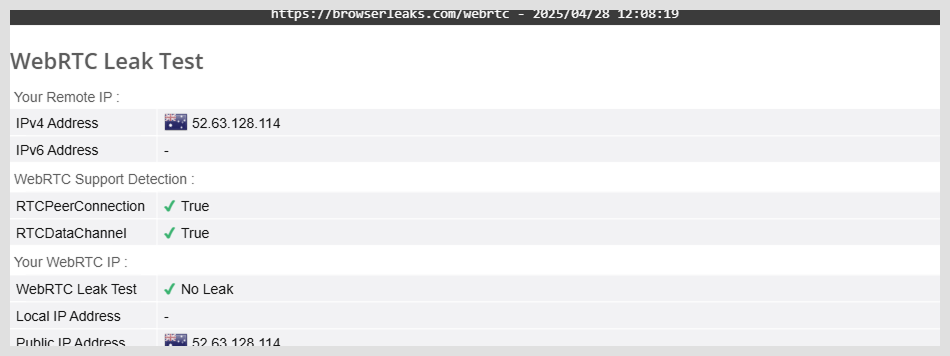 WebRTC leak tests