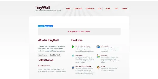 TinyWall firewall program homepage