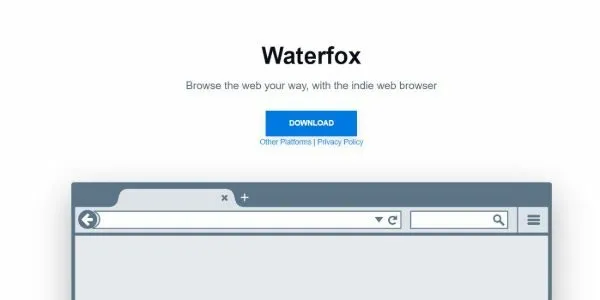 Página de inicio de Waterfox