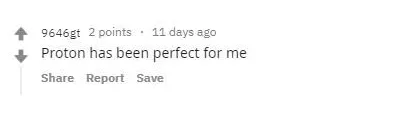 ProtonVPN's positive Reddit reviews screenshot 1