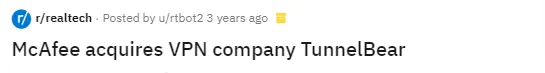 TunnelBear's negative Reddit reviews screenshot 1