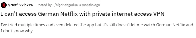 PIA-VPN's negative Reddit reviews screenshot 1