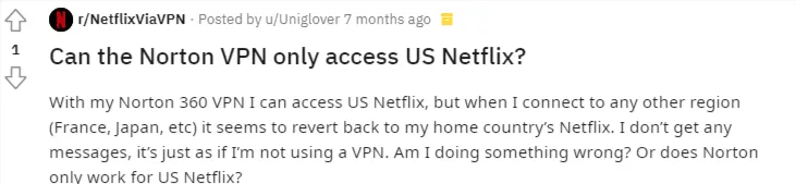 Norton VPN's positive Reddit reviews screenshot