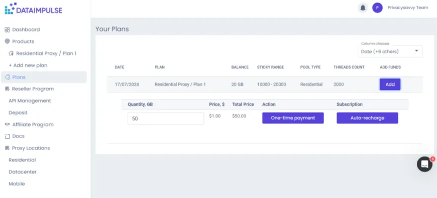 dataimpulse subscription management