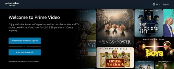 Amazon-Prime-VIdeo homepage