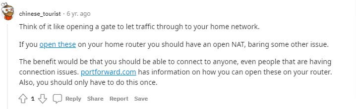 Reddit users comments about port forwarding screenshot 2
