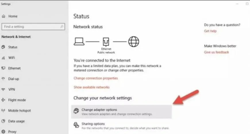 Network & Internet, click Status-min
