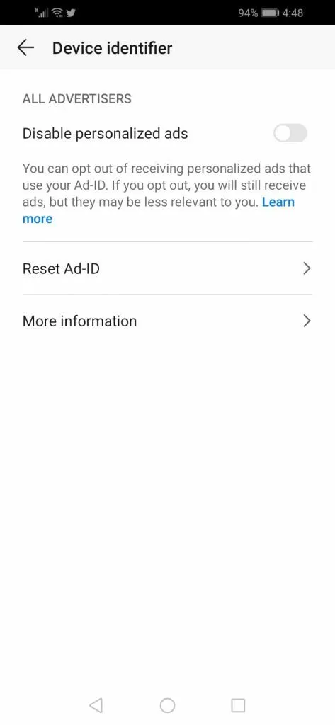 Reset advertising ID